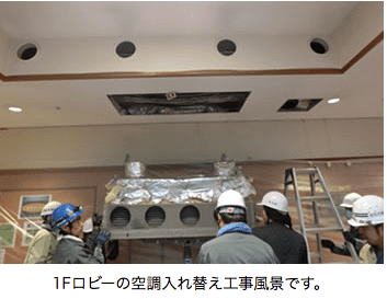 1Fロビーの空調入れ替え工事風景です
