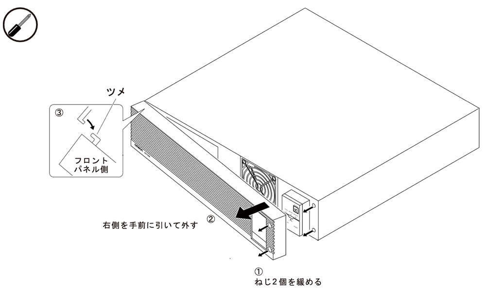 無停電電源装置（UPS）バッテリ BUB150RC交換手順1図