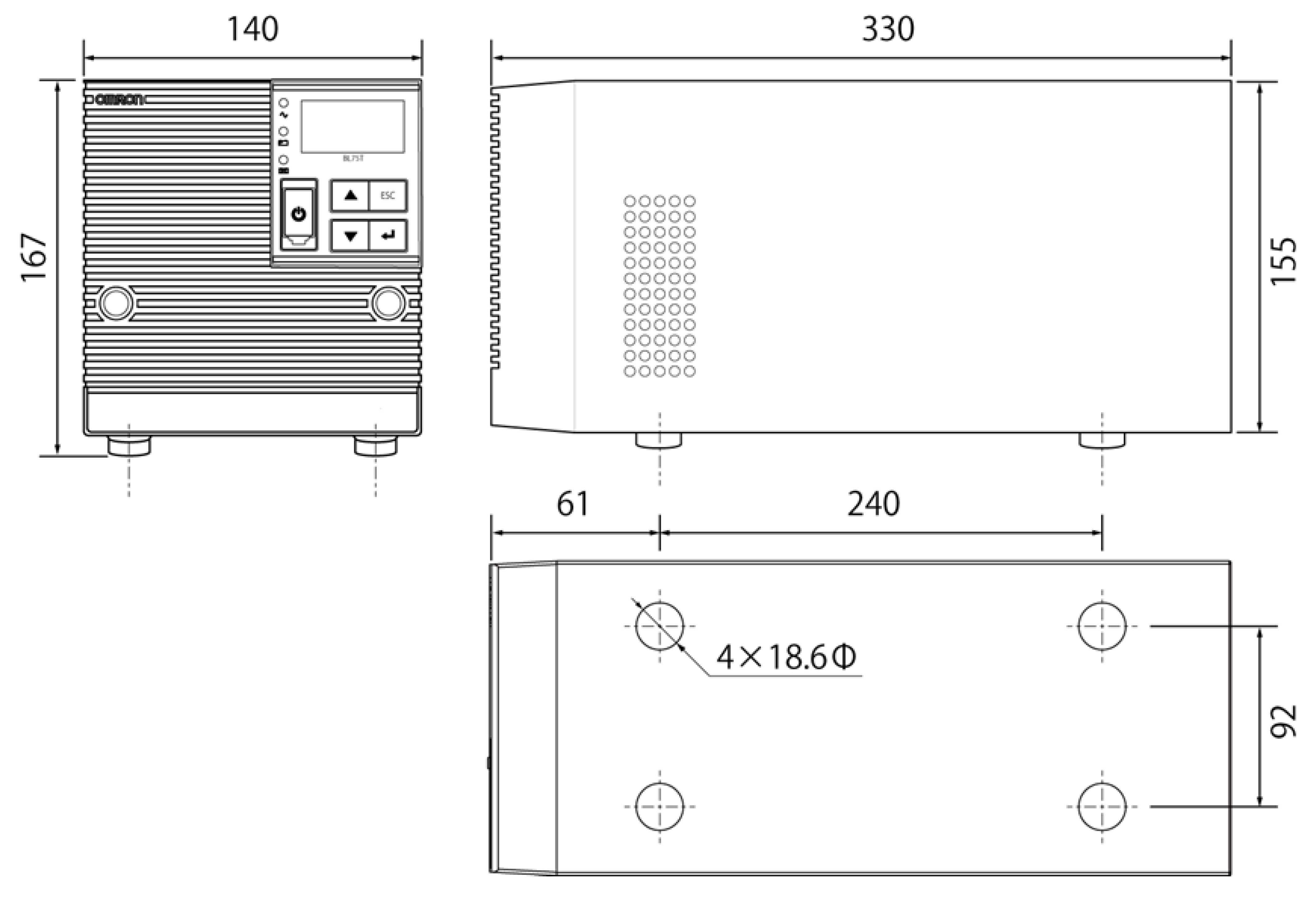 無停電電源装置（UPS）BL75T/50T外形寸法図