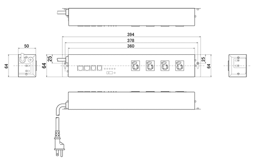 自動リブート装置 RC1504外形寸法図　取付金具（標準添付）装着時