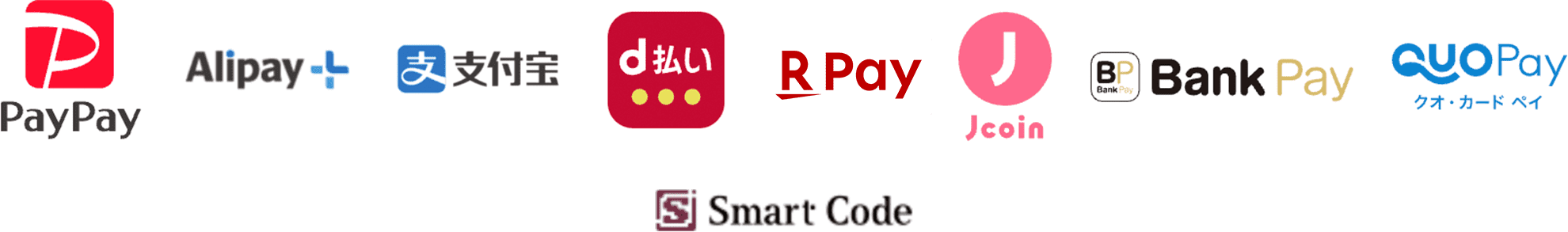PayPay,Alipay,支付宝,d払い,R Pay,Jcoin,BankPay,QUOPay,Smart Code