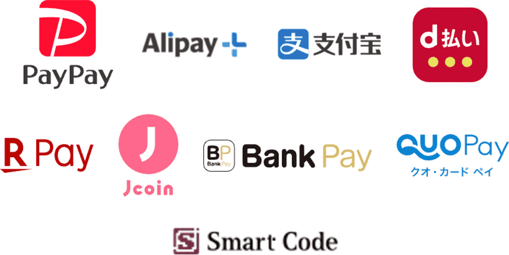 PayPay,Alipay,支付宝,d払い,R Pay,Jcoin,BankPay,QUOPay,Smart Code