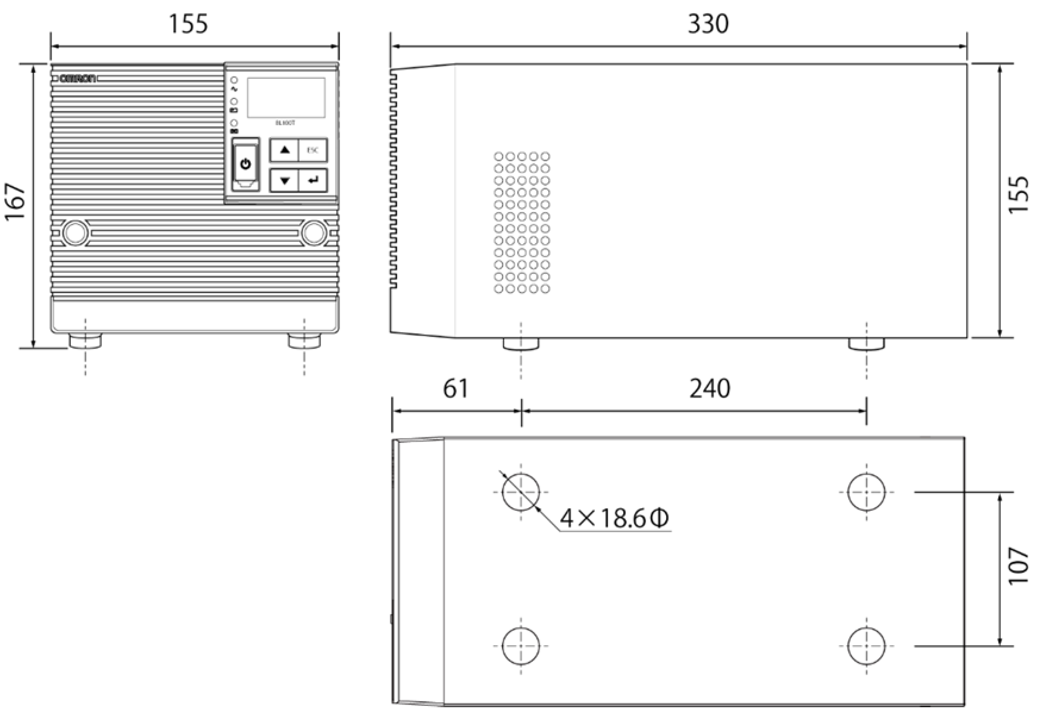 無停電電源装置（UPS）BL100T外形寸法図